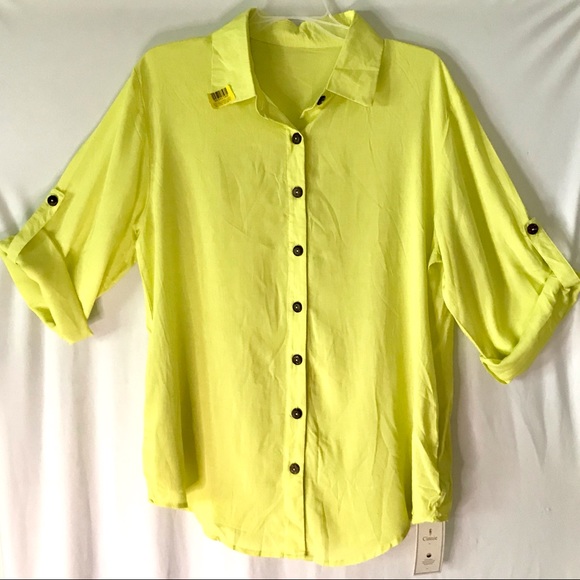 Women’s Yellow Button Down Pocket Blouse - XL - Picture 3 of 10